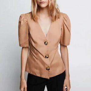 Zara Tan Puff Sleeve Blouse
